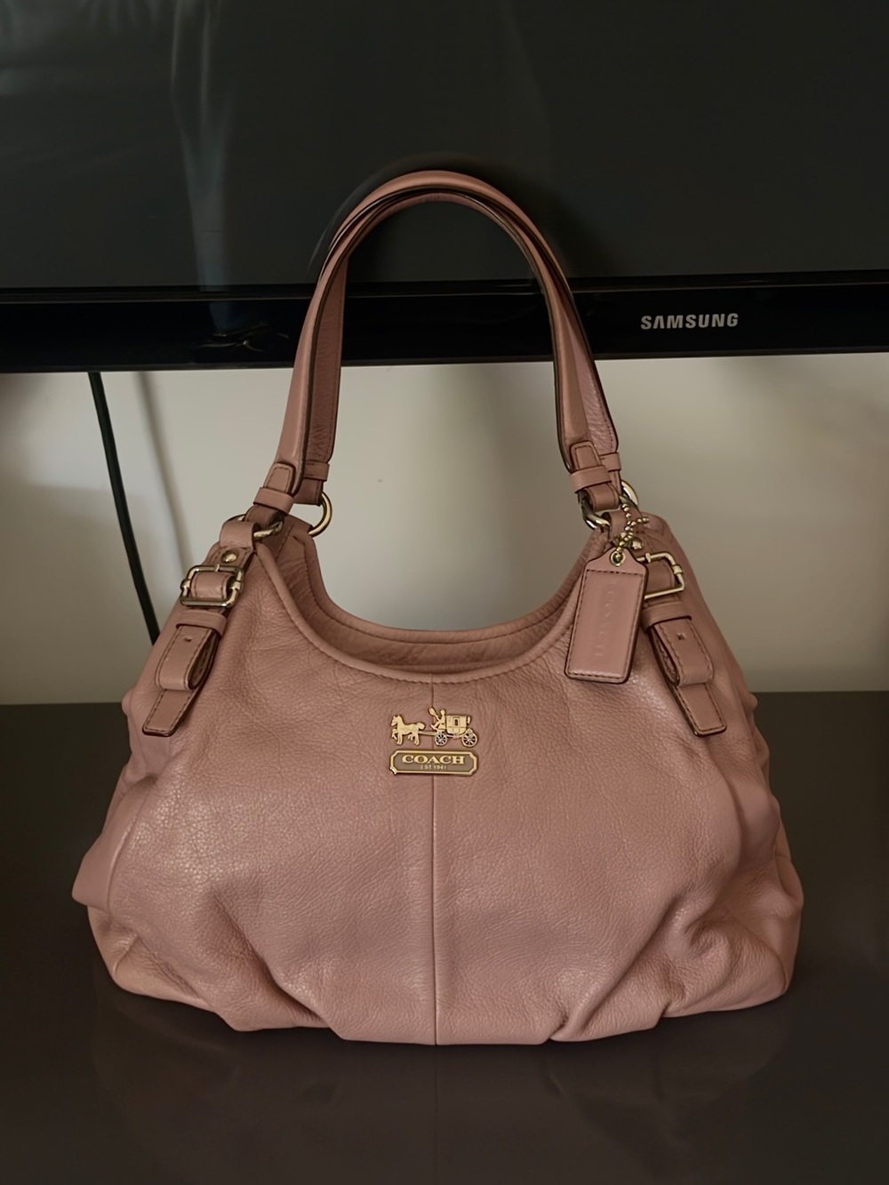 Vintage Coach Madison Maggie 16503 Pink Beige Leather Hobo Bag